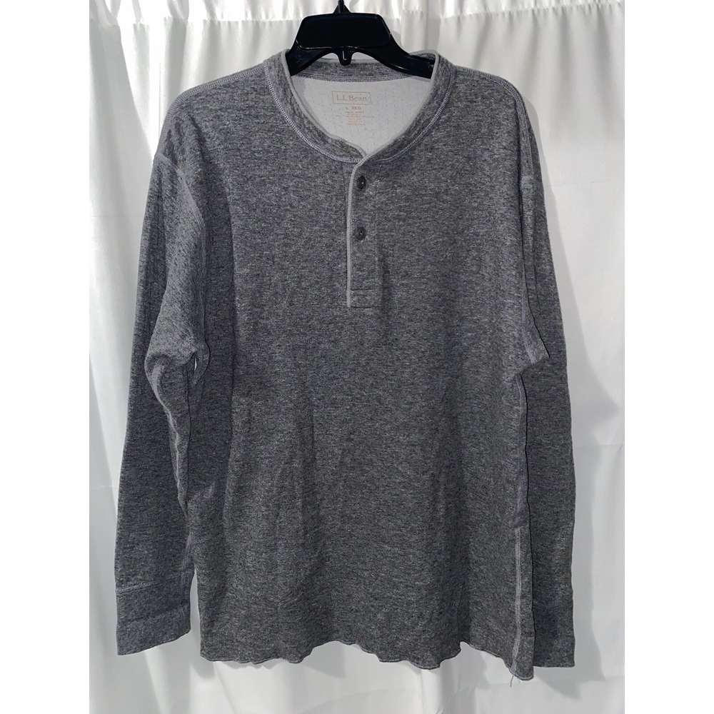 LL Bean Mens Two Layer River Drivers Henley Shirt Long Sleeve Gray Large